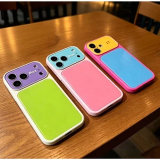เคสนิ่ม เคสกำมะหยี่ สีพื้นพร้อมเลนส์กระจก สีพาสเทล for iphone17 17pro 17promax 16 pro max 15 pro max 14 pro max 13 12 11