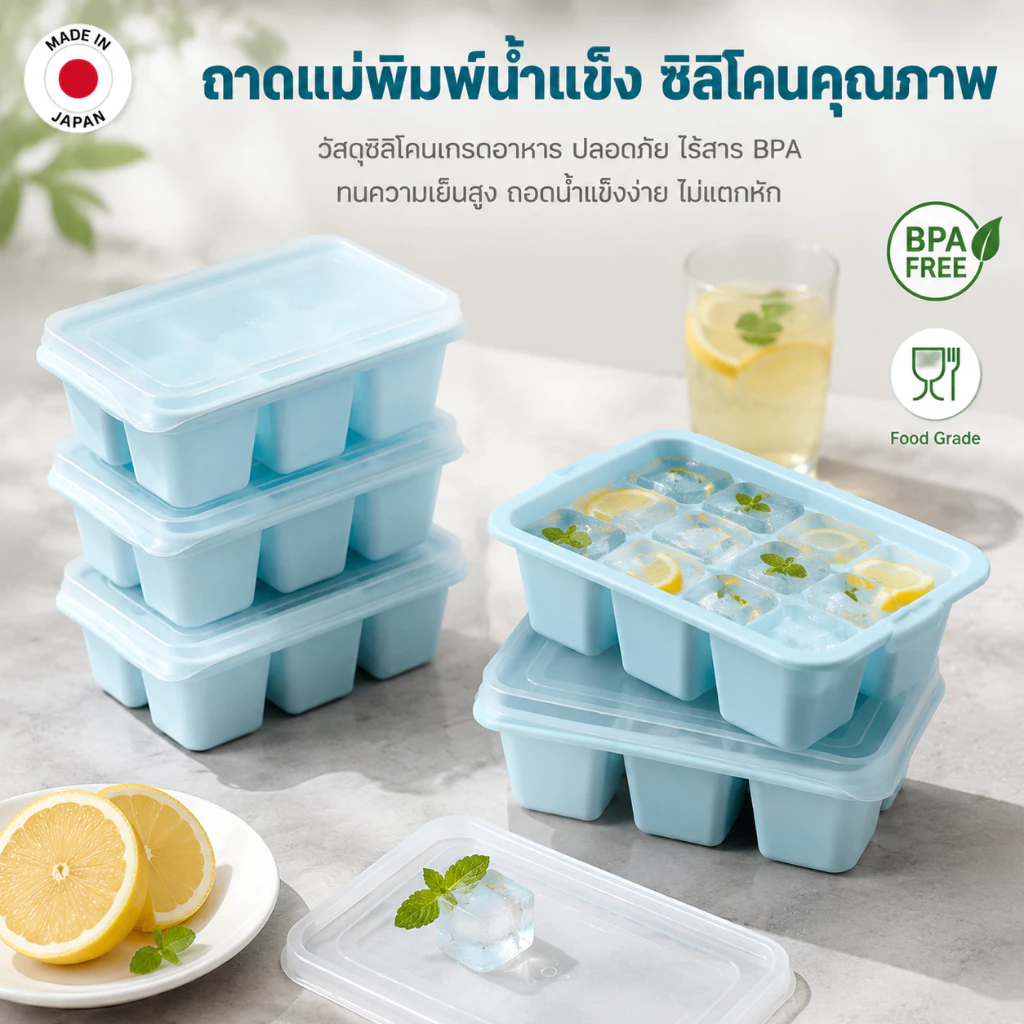 แม่พิมพ์น้ำแข็ง บล็อกซิลิโคนทำน้ำแข็ง(เซ็ท3ชิ้น)มีฝาปิด ถาดทำน้ำแข็ง ถาดแม่พิมพ์ แม่พิมพ์ซิลิโคน Icemaker ที่ทำน้ำแข็ง