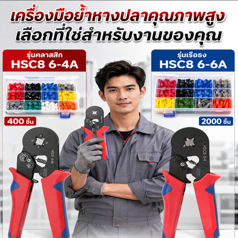 BOHU คีมย้ําหางปลา ชุดเครื่องมือคีมย้ําหางปลา ฟันเลื่อยหกเหลี่ยม ปรับเองได้ พร้อมหางปลา 2000 ชิ้น คีม ชุดคีม