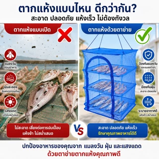 คอนโดตากปลา ที่ตากอาหาร 3 ชั้น ชั้น มุ้งตากอาหาร ตาข่ายตากปลา มีซิปกันแมลง กันความชื้น และกันแมลง