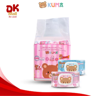 (FS) Kuma ผ้าเช็ดทำความสะอาดผิวแบบเปียก ทิชชู่เปียกคุมะ จำนวน 45 แผ่น 2สีในแพ็ค ฟ้า/ชมพู ยกลัง