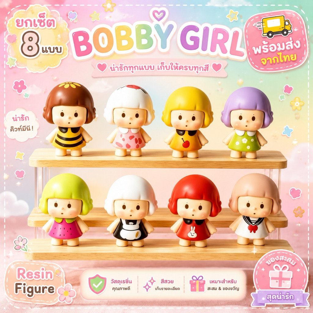 Bobby Girl Art Toy Resin ฟิกเกอร์ พร้อมส่งยกเซ็ต 8 แบบ โมเดลตั้งโต๊ะ ของสะสม