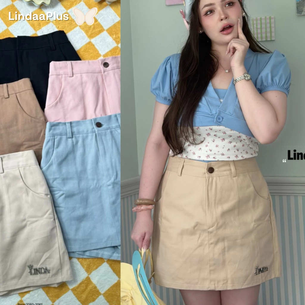 LindaaPlus-- กระโปรงทรงเอ 𝐑𝐮𝐤𝐚 ˚.🎀༘⋆.𐙚 ̊ ผ้ายีนส์แท้ เนื้อหนานุ่ม เนื้อดี มาพร้อมกางเกงซับใน ดีเทลปักอะไหล่ที่ชายกระโปรง