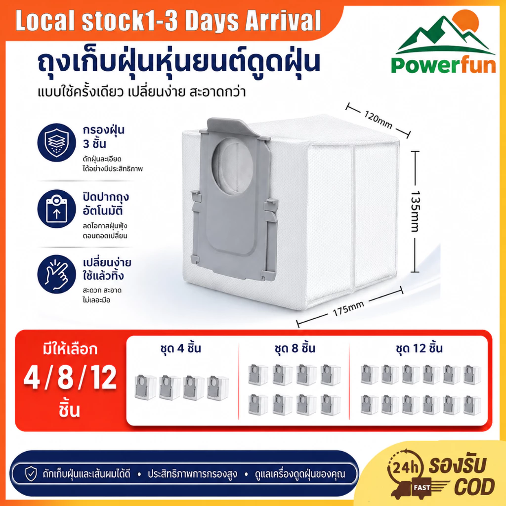 ถุงเก็บฝุ่น สำหรับหุ่นยนต์ดูดฝุ่น Roborock รุ่น QR798 / Q Revo 5AE / Qrevo Edge / QV35A / QV35S อะไหล่ ส่งจากไทย COD
