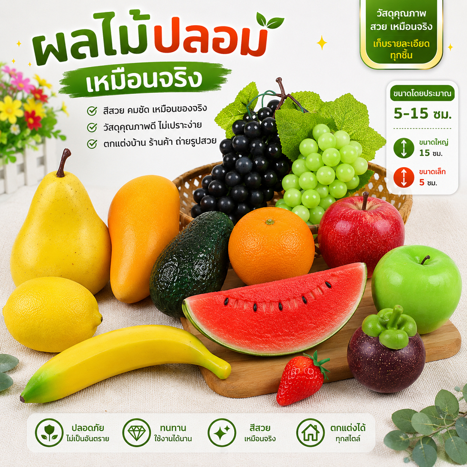 ผลไม้ปลอม 🍎 เหมือนจริง แต่งร้าน ผลไม้เทียม ของตกแต่ง แอปเปิ้ลปลอม มะม่วง แตงโม ของเล่นผลไม้