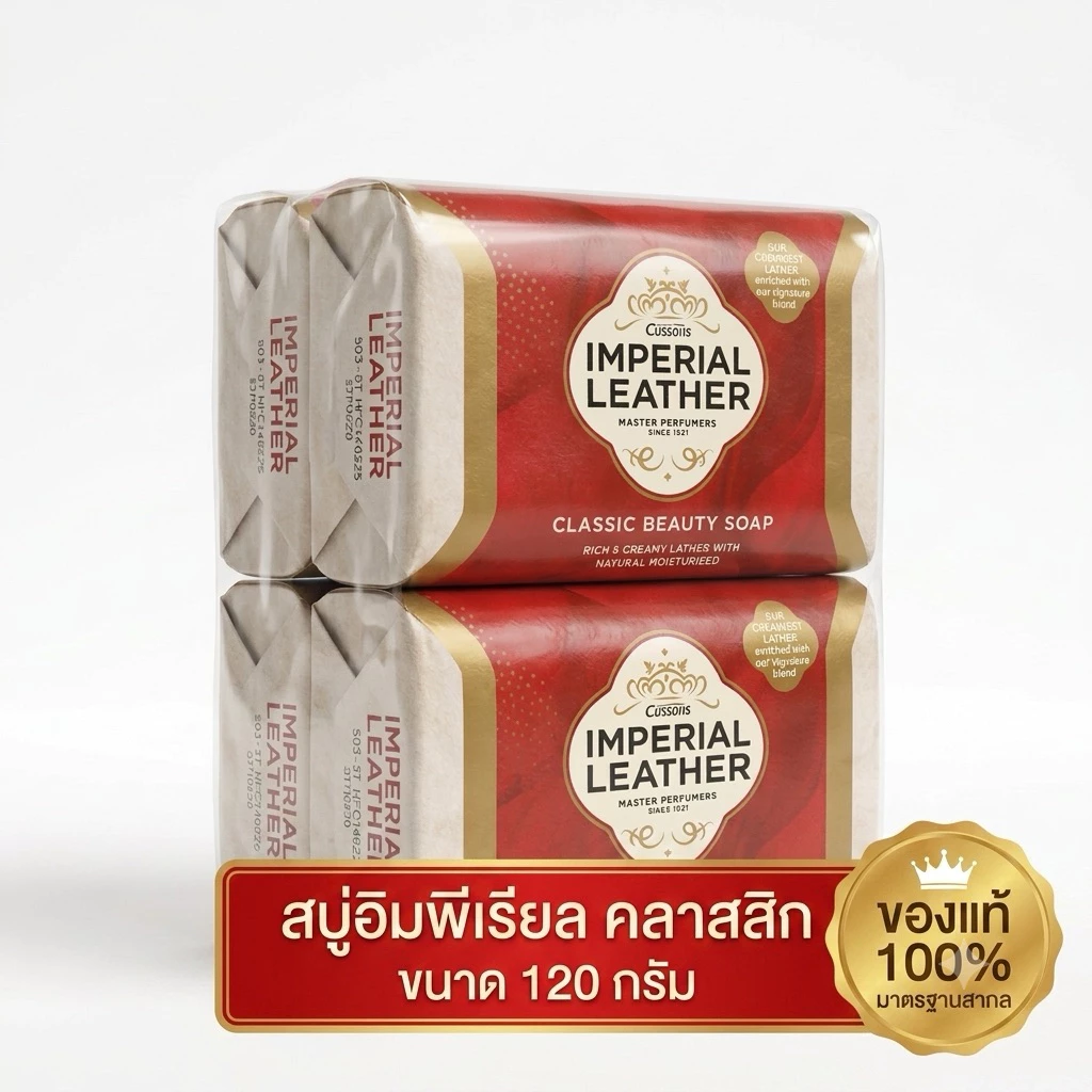 [แพ็ค4ก้อน120กรัม] Imperial Leather Soap สบู่อิมพีเรียล คลาสสิค สีแดง 120กรัม