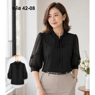 เสื้อแฟชั่นสุภาพป้าย MTW maetawan.shop สีดำ/สีขาว อก 38-44