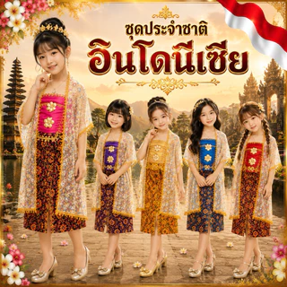 🔥พร้อมส่ง จากกรุงเทพ🔥#8932 ชุดอาเซียน ชุดอินโดนีเซีย ชุดประจำชาติ ชุดนานาชาติ #8932