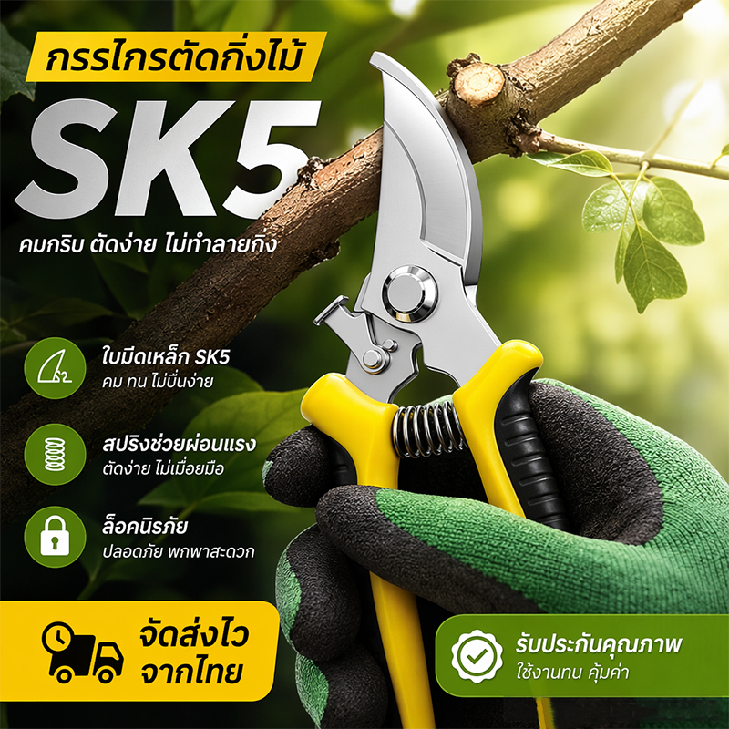 🎚กรรไกรตัดกิ่งไม้ ใบมีดคม แข็งแรง ทนทาน ด้ามกันลื่น เครื่องมือทำสวนตัดแต่งกิ่งต้นไม้