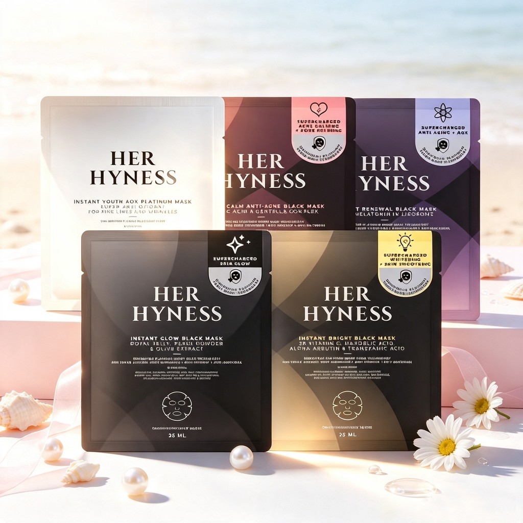 พร้อมส่ง มาส์ก ขาว / ดำ HER HYNESS Instant Youth Aox Platinum Mask INSTANT GLOW BLACK white