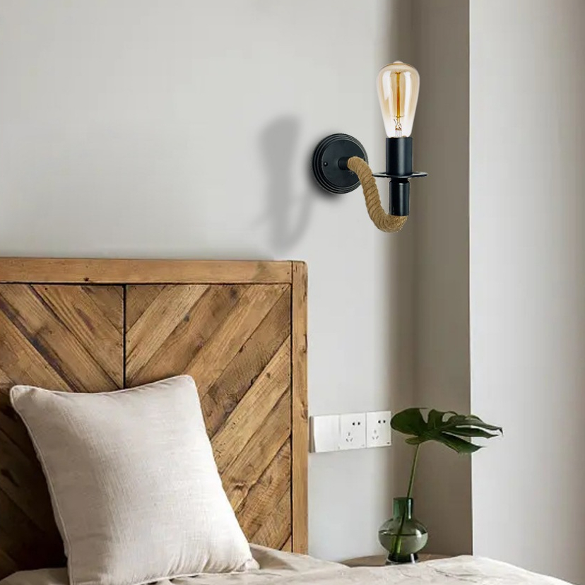 Vintage Farmhouse Wall Sconces โคมไฟชนบทอุตสาหกรรมโคมไฟติดผนังโคมไฟติดผนังเชือกกัญชาในร่มสำหรับบาร์ Porch Garage