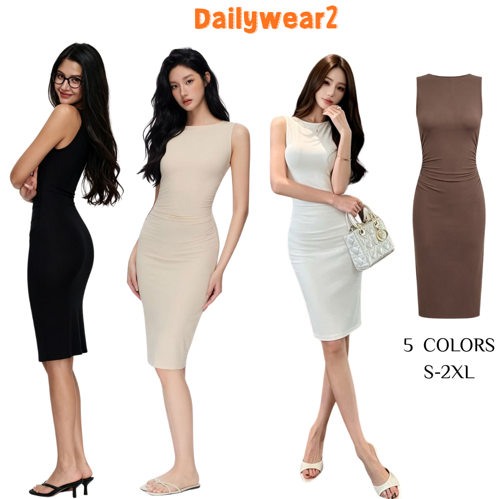 Dailywear พร้อมส่ง ✨เดรสยาวทรงเสื้อกั๊กแขนกุดเปิดไหล่สไตล์ฝรั่งเศสสุดหรู ช่วยให้ดูผอมเพรียวและเข้ารูป