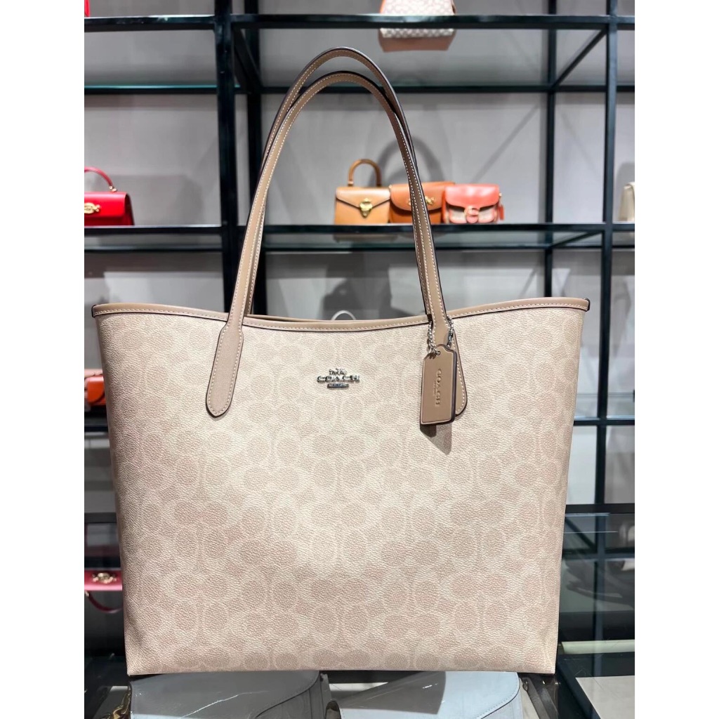 📌สินค้าพร้อมส่ง ของแท้ ใช้codeลดได้🌟 COACH City 33 Classic Design Tote bag signature canvas CV976
