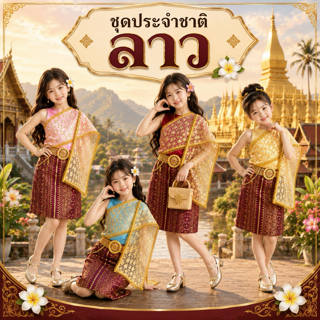 ส่งไว จาก กทม. มีส่งแมส ชุดประจำชาติลาว ชุออาเซียน ชุดลาว ครบเซ็ท