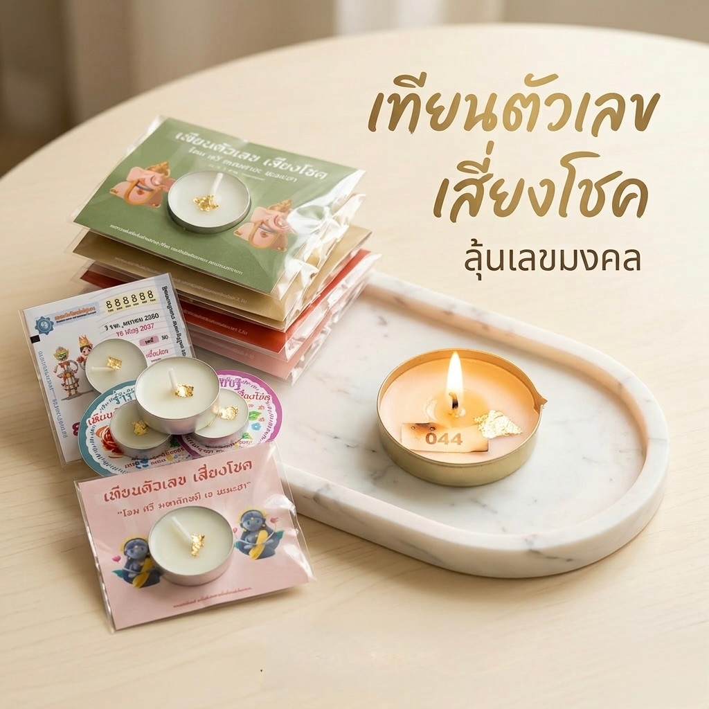 เทียนใบ้หวย  เทียนตัวเลขเสี่ยงโชค เทียนซ่อนตัวเลข ของชำร่วย ของขวัญ ของปัจฉิม ของขวัญปีใหม่