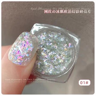 อะไหล่ผงเกล็ดโฮโลแกรมตกแต่งหน้าเล็บ มีให้เลือก 6 สี สินค้าพร้อมส่ง