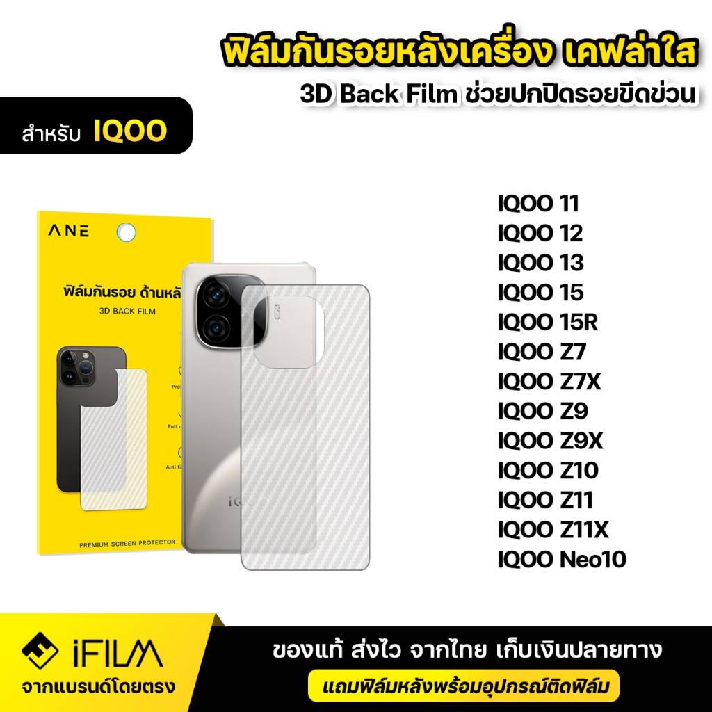 ฟิล์มหลัง กันรอย ฟิล์มเคฟล่า For IQOO ไอคู z7 z7x z9 z9x z10 z11 z11x iqoo 11 12 13 15 15R iqoo neo1