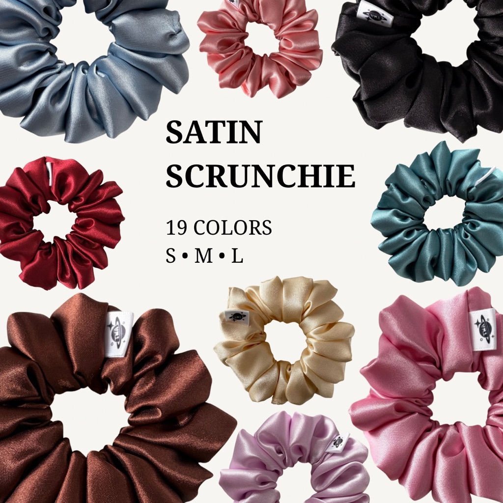 ยางมัดผมซาติน ยางรัดผม Satin Scrunchie พรีเมียม ลดรอยผม ไม่กินผม 19 สี S M L