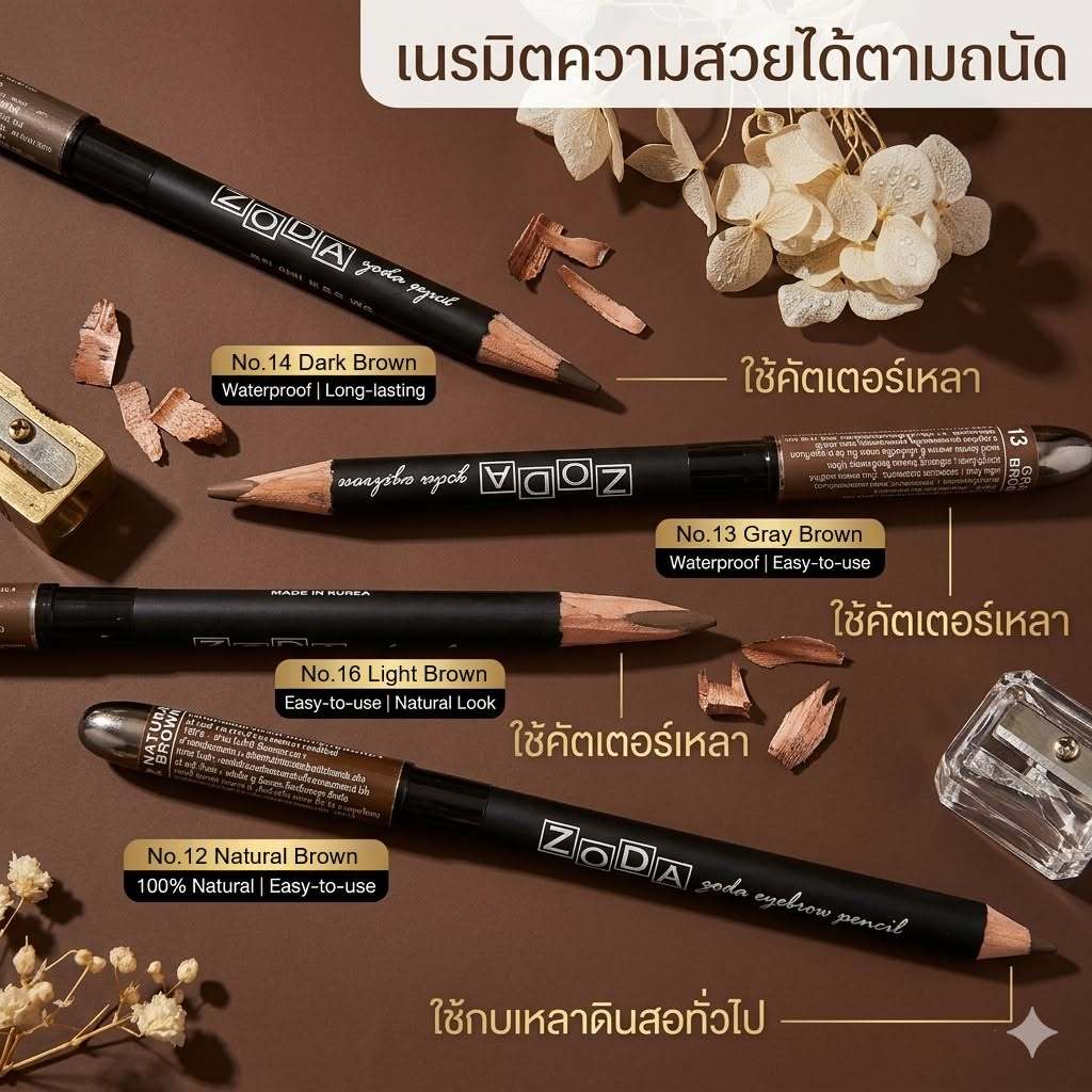 ZODA Eyebrow Pencil โซดา ดินสอเขียนคิ้ว แบบเหลา แท่งสีเงิน