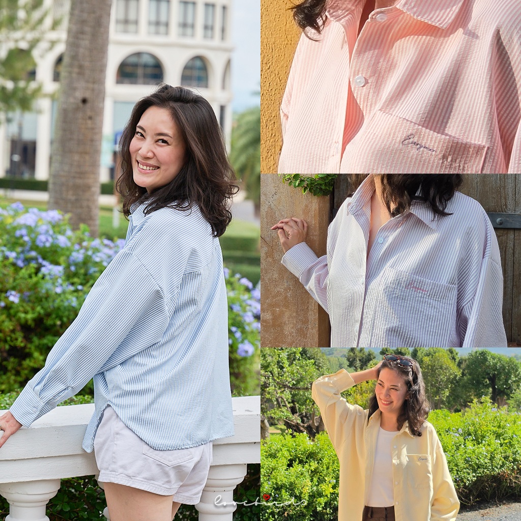 Everywear เสื้อเชิ้ตผู้หญิงแขนยาว ทรงโอเวอร์ไซส์ ผ้า Seersucker ยับยาก ไม่ต้องรีด ใส่คลุมได้