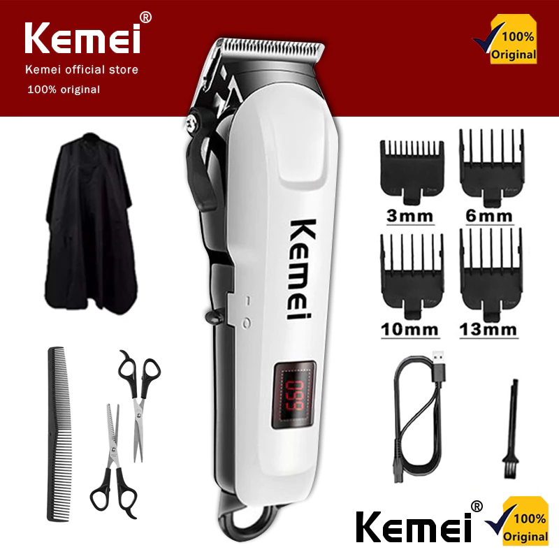 Kemei km809A ปัตตะเลี่ยนตัดผม ไร้สาย ใช้งานสะดวก แถมหวีลองที่ชาร์จในตัว ของแท้