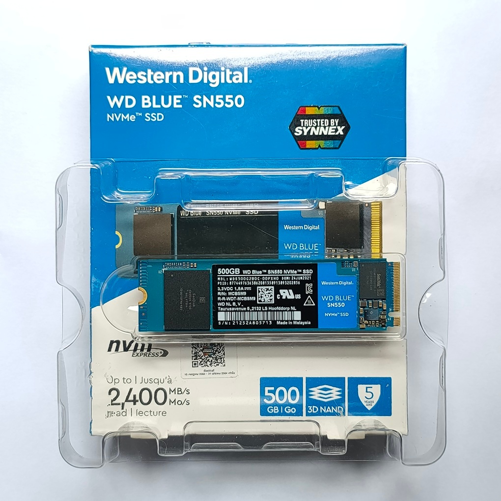 M2 NVMe WDSN550 500GB มือสองครบกล่องใช้งานน้อย ประกันศูนย์ถึง 20/8/69