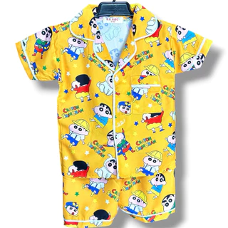 ชุดนอนเด็กแขนสั้น_ขาสั้น ไซส์ S-2XL (ผ้าคอตตอลผสมไหมอีตาลี)