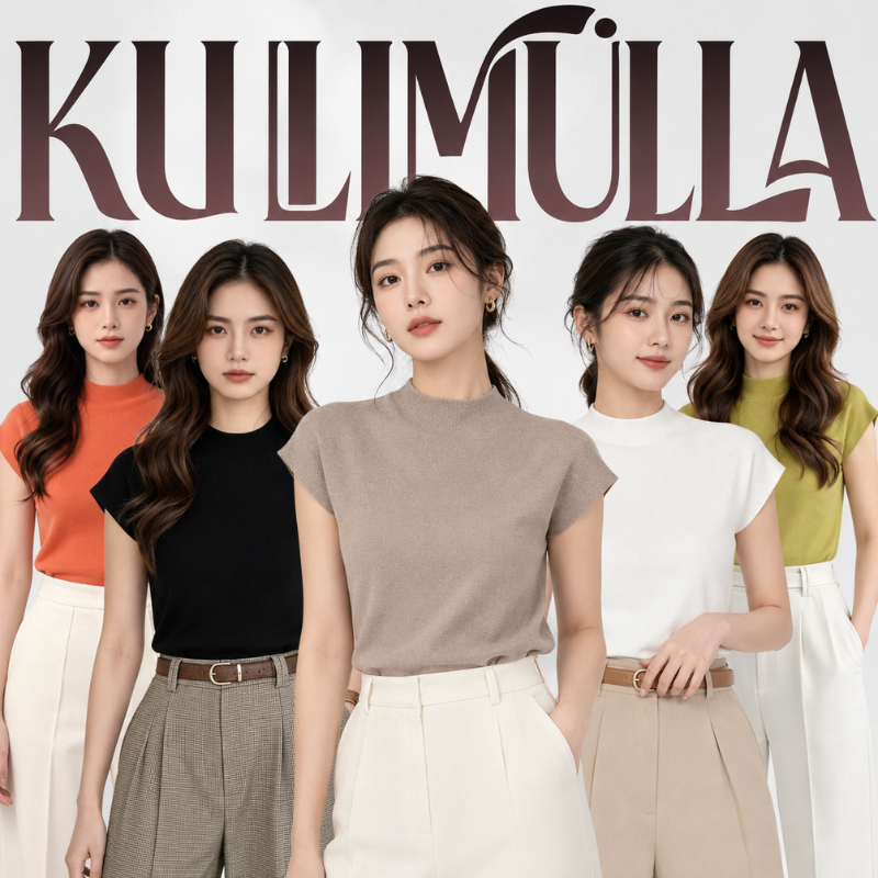 KULIMULA เสื้อไหมพรมคอสูงแขนสั้นผู้หญิง ทรงกระชับ ใส่จับคู่กางเกงและกระโปรงได้หลายสไตล์ YD18
