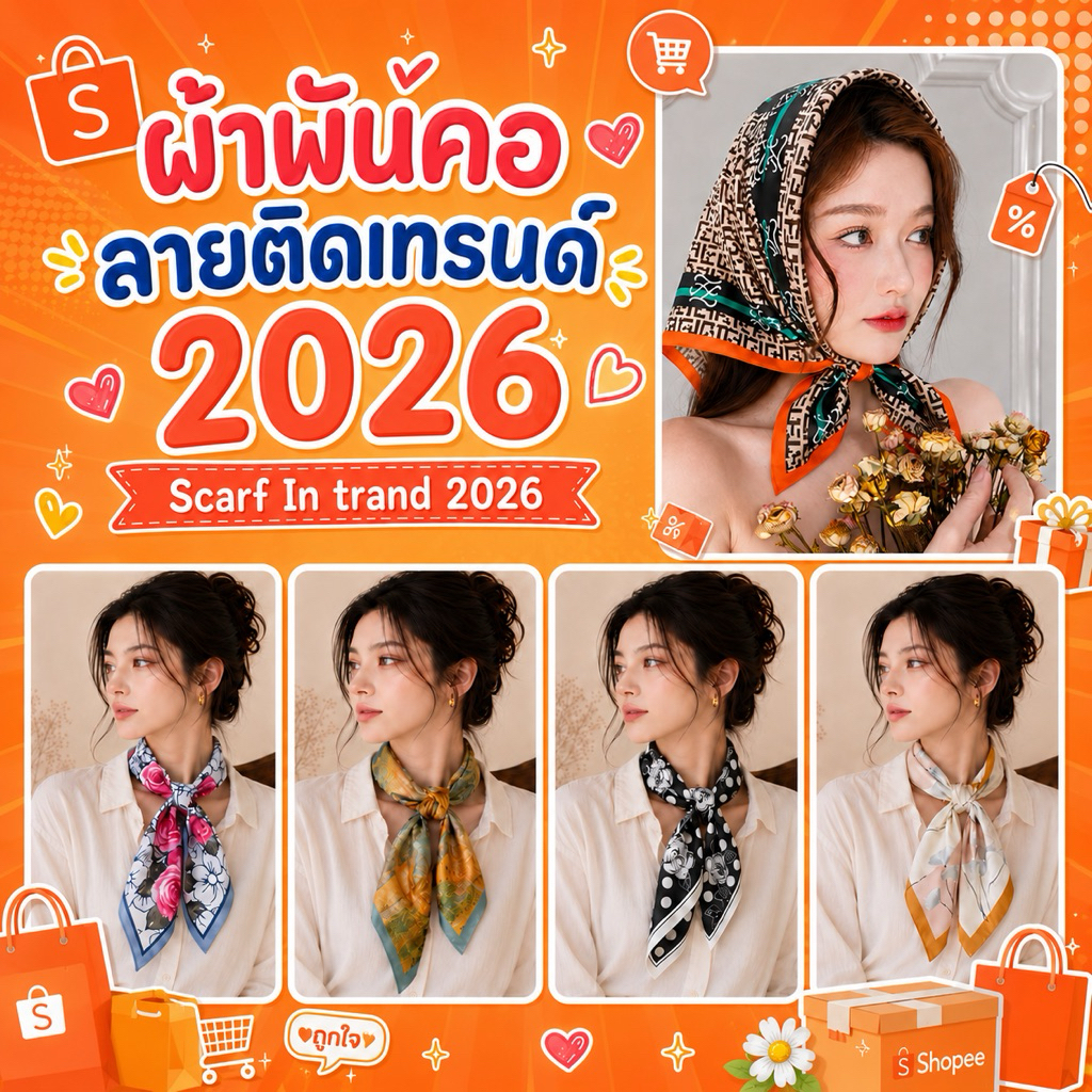 ผ้าพันคอมาใหม่ ลวดลายสวยงามขนาดผ้า70*70cm.