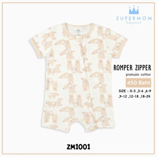Zuper Mom ชุดหมีเด็กอ่อน ZIPPER แขนสั้น ขาสั้น บอดี้สูทเด็กอ่อน ชุดเด็กแรกเกิด ผ้าcotton100% สำหรับ 0-24เดือน