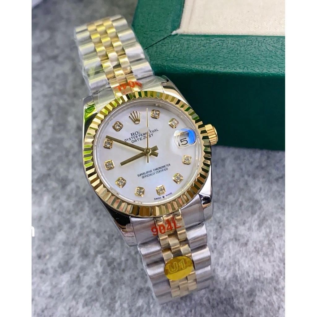 นาฬิกาDatejust31mm ระบบออโต้ หน้าปัดขาวมุก2kyellowgoldสายจูบิลี่งานCC