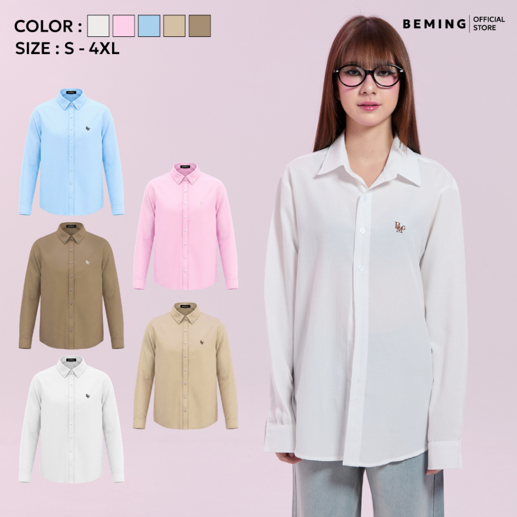 Bemingtop1254(S–4XL) - BMG Rik Shirt - เสื้อเชิ้ตคอปกแขนยาวให้ลุคเรียบร้อยใส่ได้แบบ Unisex