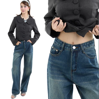 Bemingjeans102(XS-6XL)-BEMING Jolly Jeans - กางเกงยีนส์เอวสูงทรงขากว้างช่วยเก็บทรงช่วงเอวและหน้าท้อง