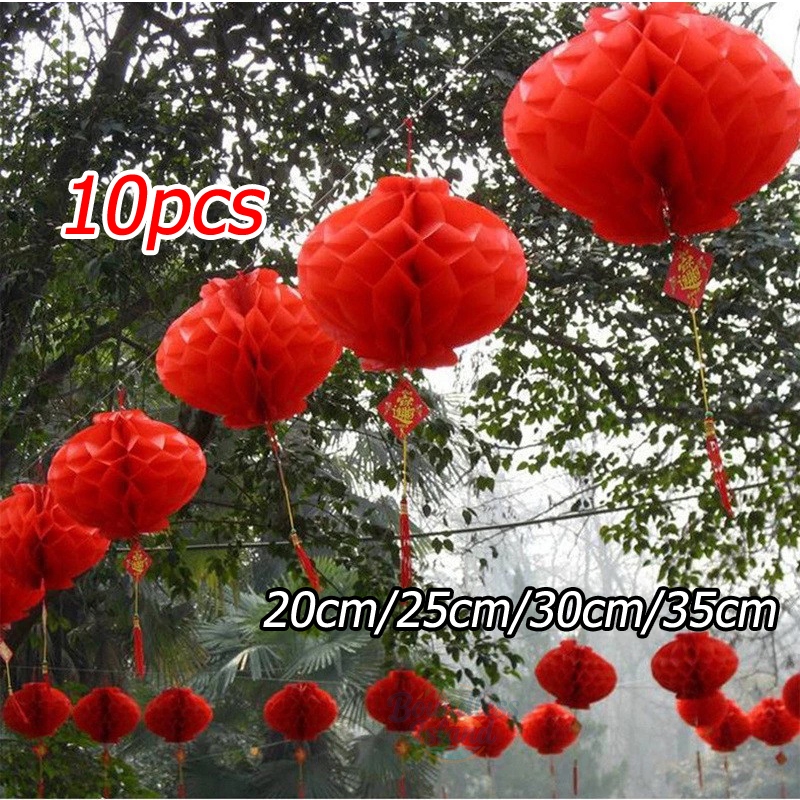 （10ชิ้น）โคมแดงจีน กันน้ำ โคมแดง โคมไฟกระดาษสีแดงนำโชค 15/20/30/40cm