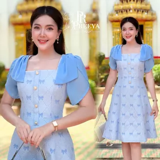 D04 ชุดผ้าไทย แบรนด์ปรียา เดรสผ้าแจ็คการ์ด (Jacquard) ทิ้งตัวสวย ใส่สบาย คัตติ้งเนี๊ยบ มีไซส์ S-2XL ชุดเดรสทำงาน