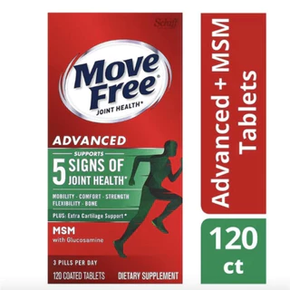 💕EXP:2027/12💕2 Bottle Schiff Move Free Advanced Plus MSM with Glucosamine Chondroitin 120Tablets บำรุงกระดูกข้อเข่า