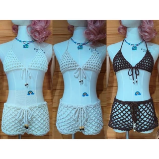เสื้อสายเดี่ยวตาข่ายถักโครเชต์ (จัดส่งภายใน2วัน) crochet mesh top 100% handmade