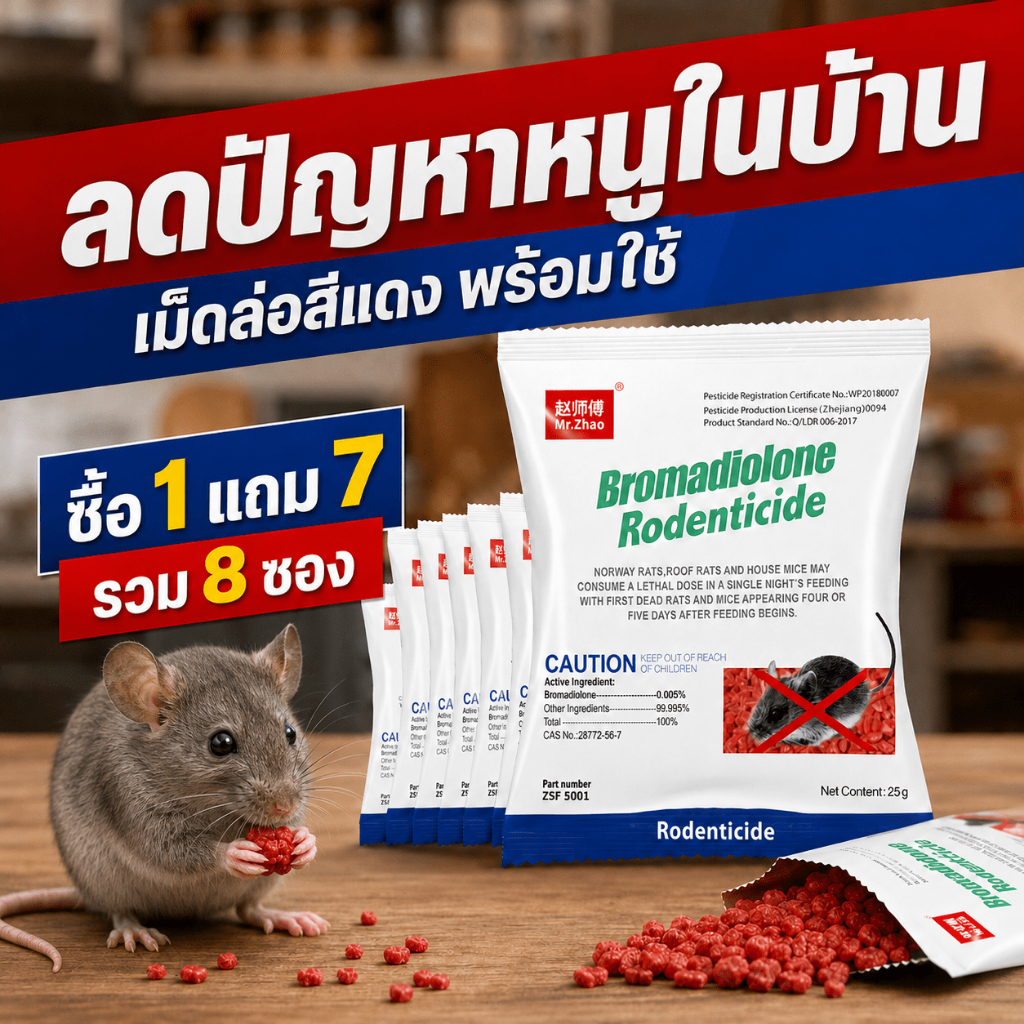 🚚ส่งของในวันเดียวกัน🚚ยาฆ่าหนู ยากําจัดหนู ซื้อ 1 แถม 7 สูตรที่หนูชอบ มุ่งเป้ากำจัดหนูโดยเฉพาะ ออกฤทธิ์ไว ใช้งานสะดวก