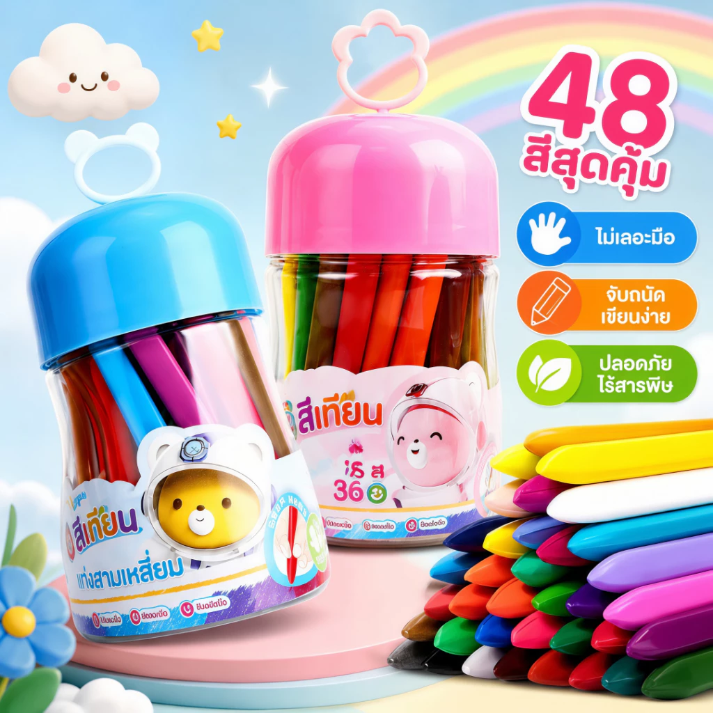 สีเทีย✅ สีเทียนปลอดสารพิษ สีเทียนเด็กปลอดสารพิษ Silky Crayons ของเล่นระบายสีเด็กเสริมพัฒนาการ สีเทียนวาดรูป