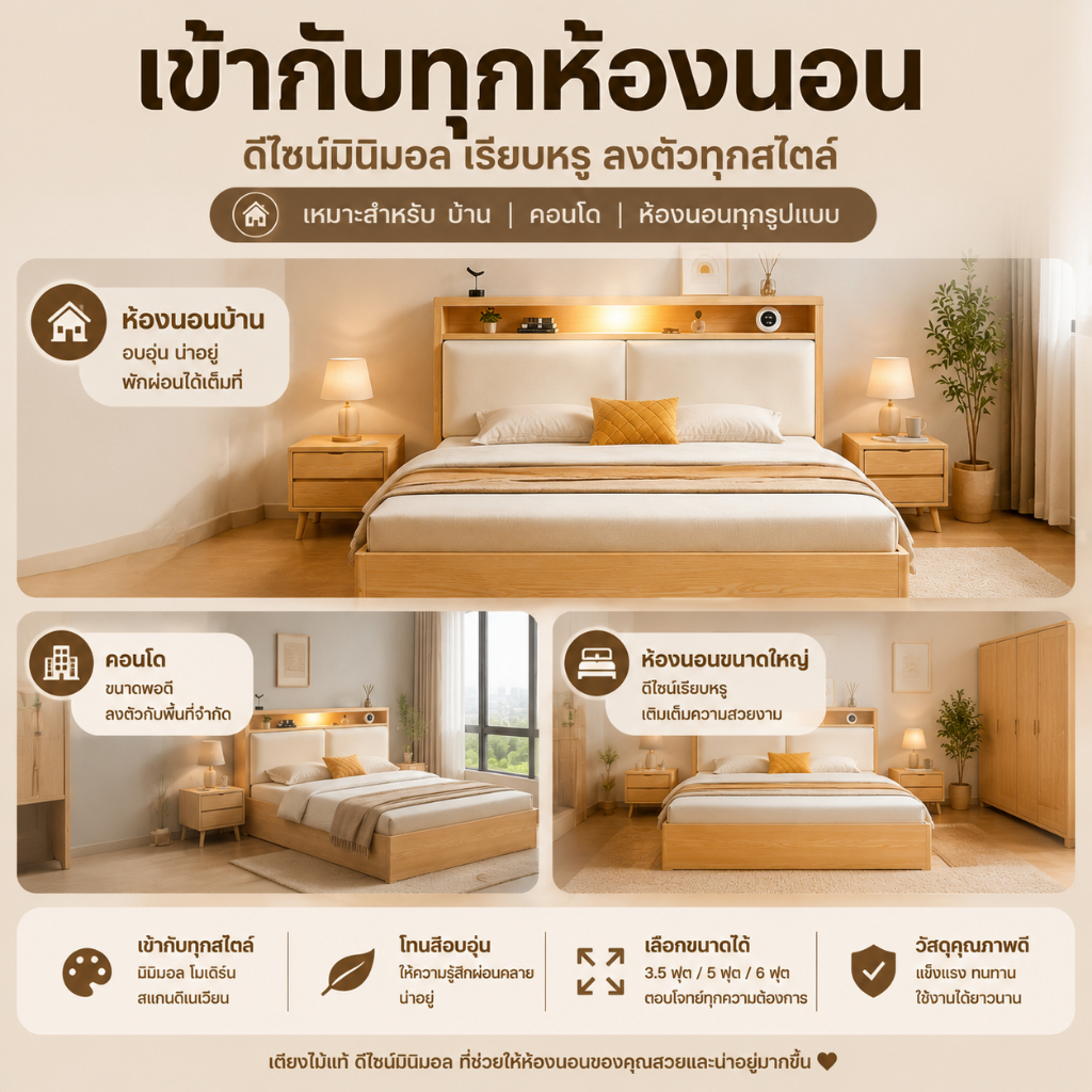 Master Hom เตียงนอน เตียงไม้ โครงเตียง เตียง 4ฟุต 5ฟุต รูปที่ 8