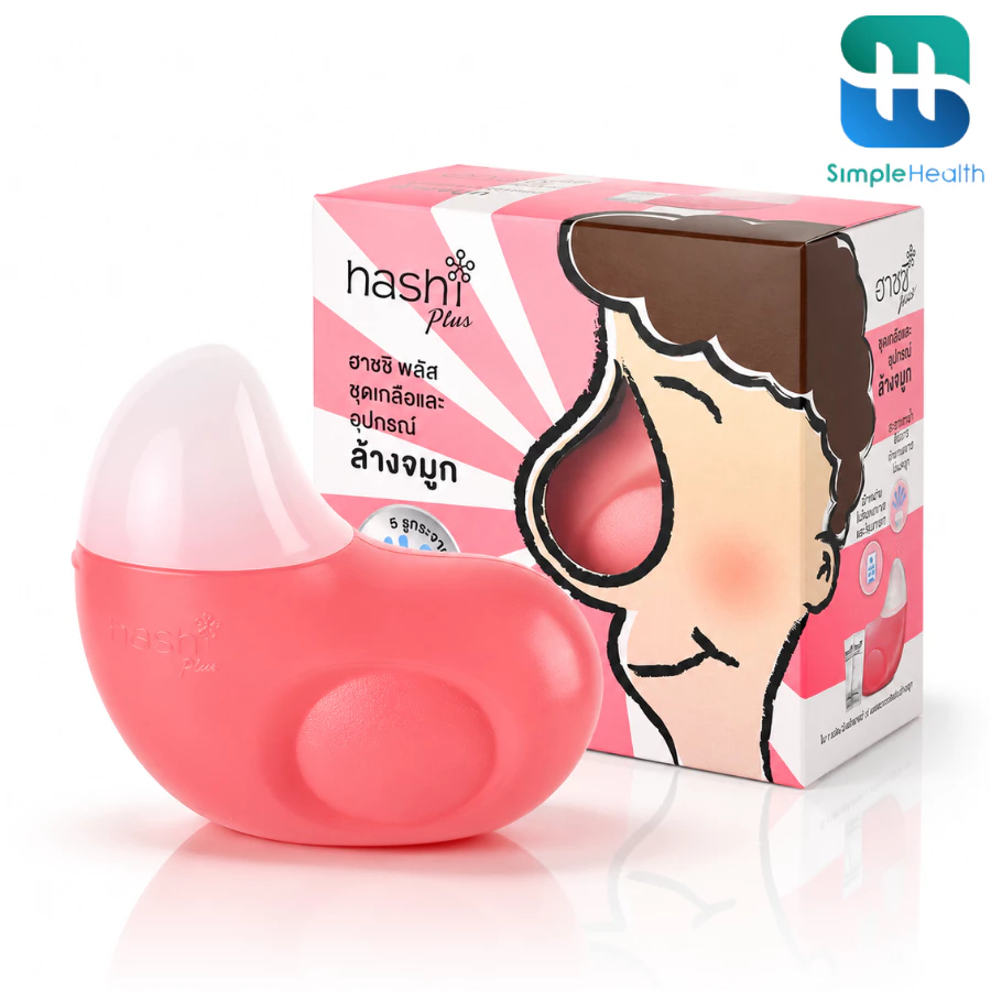Simplecare เกลือล้างจมูก Hashi ชุดอุปกรณ์ล้างจมูก สูตรอ่อนโยน 1.7 กรัม 15 ซอง พร้อมขวดล้างจมูก