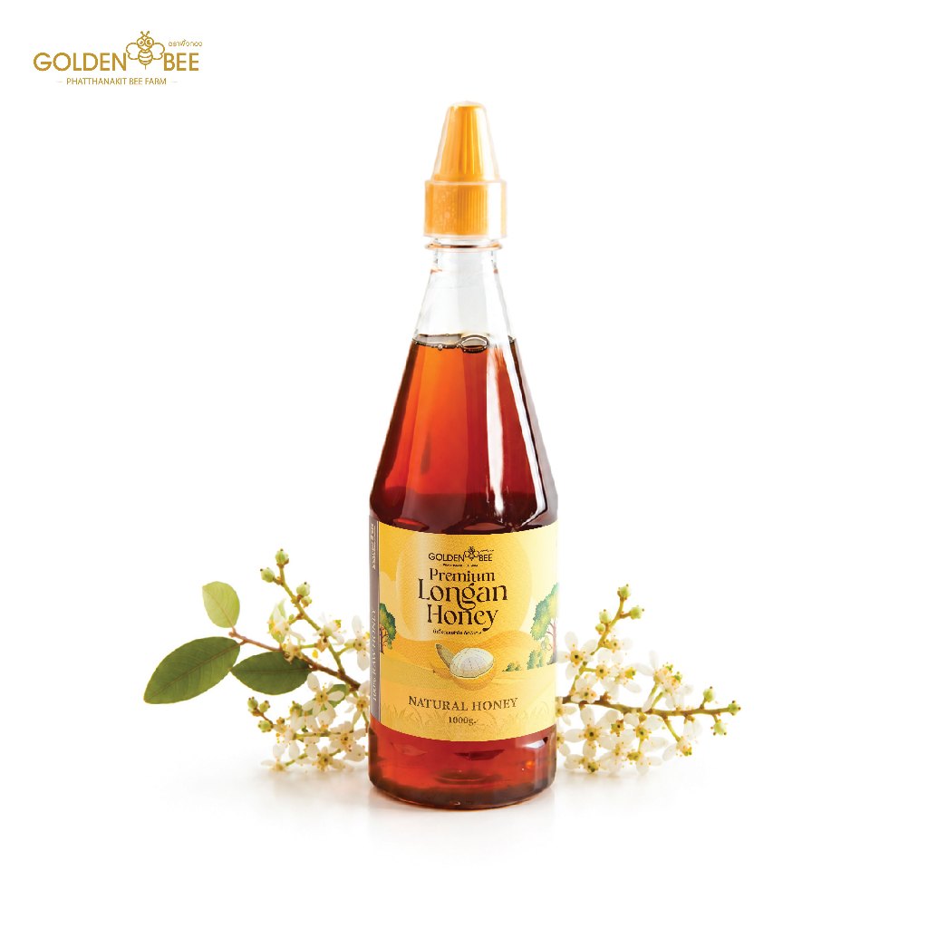 น้ำผึ้งดอกลำไยคัดพิเศษ 1,000 กรัม Premium Longan Honey ขวดสะดวกใช้ แบรนด์ Golden Bee