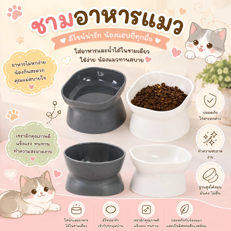 🌵 ชามโมเดิร์น ชามสุนัข มินิมอล ชามอาหารสัตว์เลี้ยง เอียง15องศา ป้องกันกระดูกสันหลัง ใช้ได้2ฝั่ง 🌵