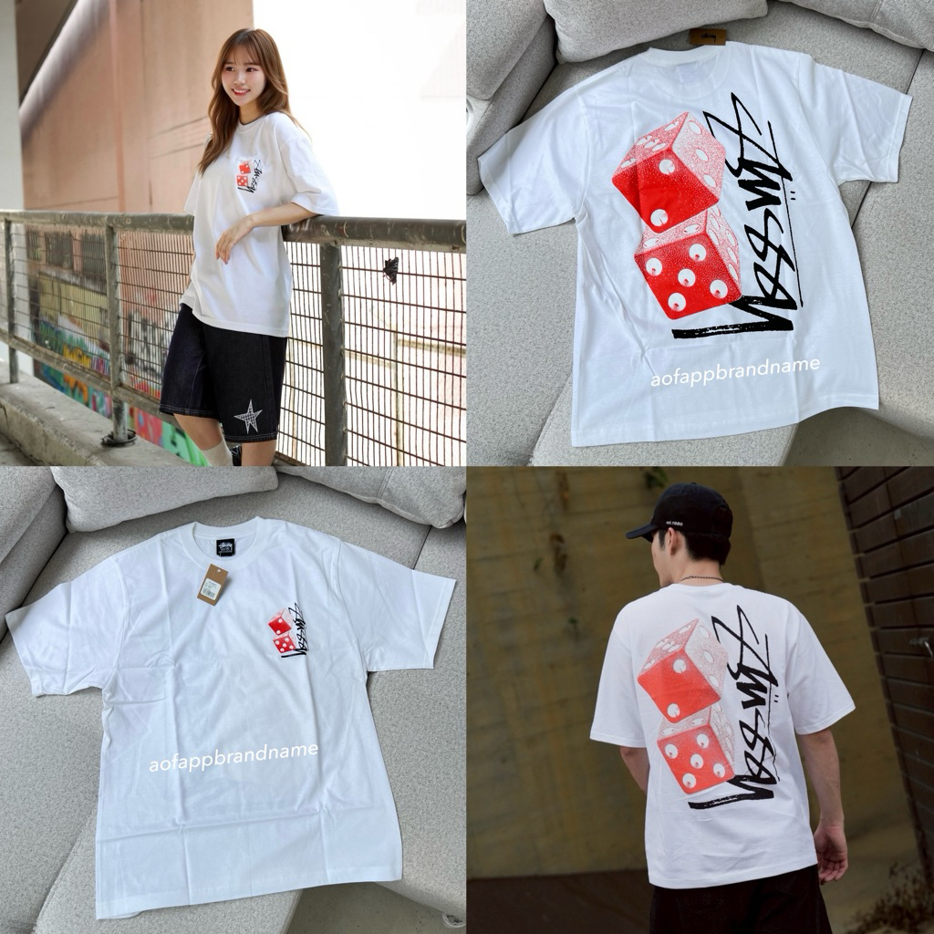 (มีโค้ดส่วนลดสูงสุด20%) พร้อมส่ง ของแท้ STUSSY TALL DICE TEE (US) สี Black/White