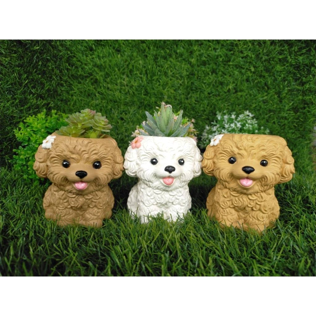 กระถางปูนขนาดเล็กรูปน้องหมาน่ารัก งานแต่งสีอะคริลิคกันน้ำ