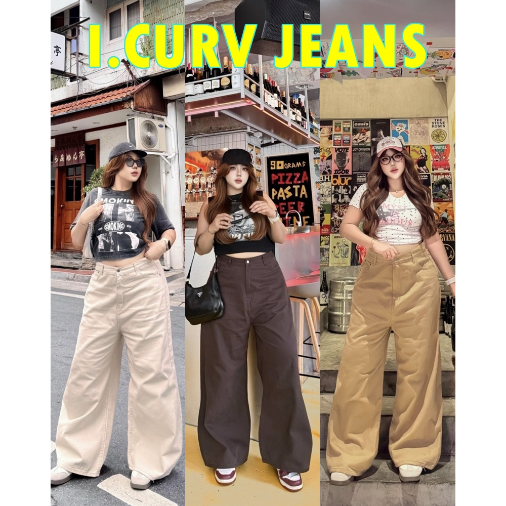 I.CURV JEANS กางเกงยีนส์สาวอวบเอวสูง ทรง Baggy jeans ขาทรงกระบอก เสื้อผ้าแฟชั่นสาวอวบ พลัสไซส์ ไซส์ใ
