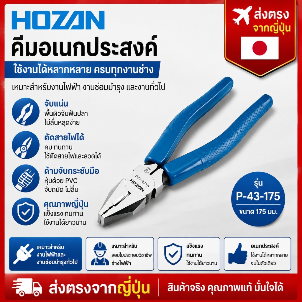 Hozan (HOZAN) Pliers - Highly Versatile Multi-Purpose Pliers for Electrician Skill Tests P-43-175