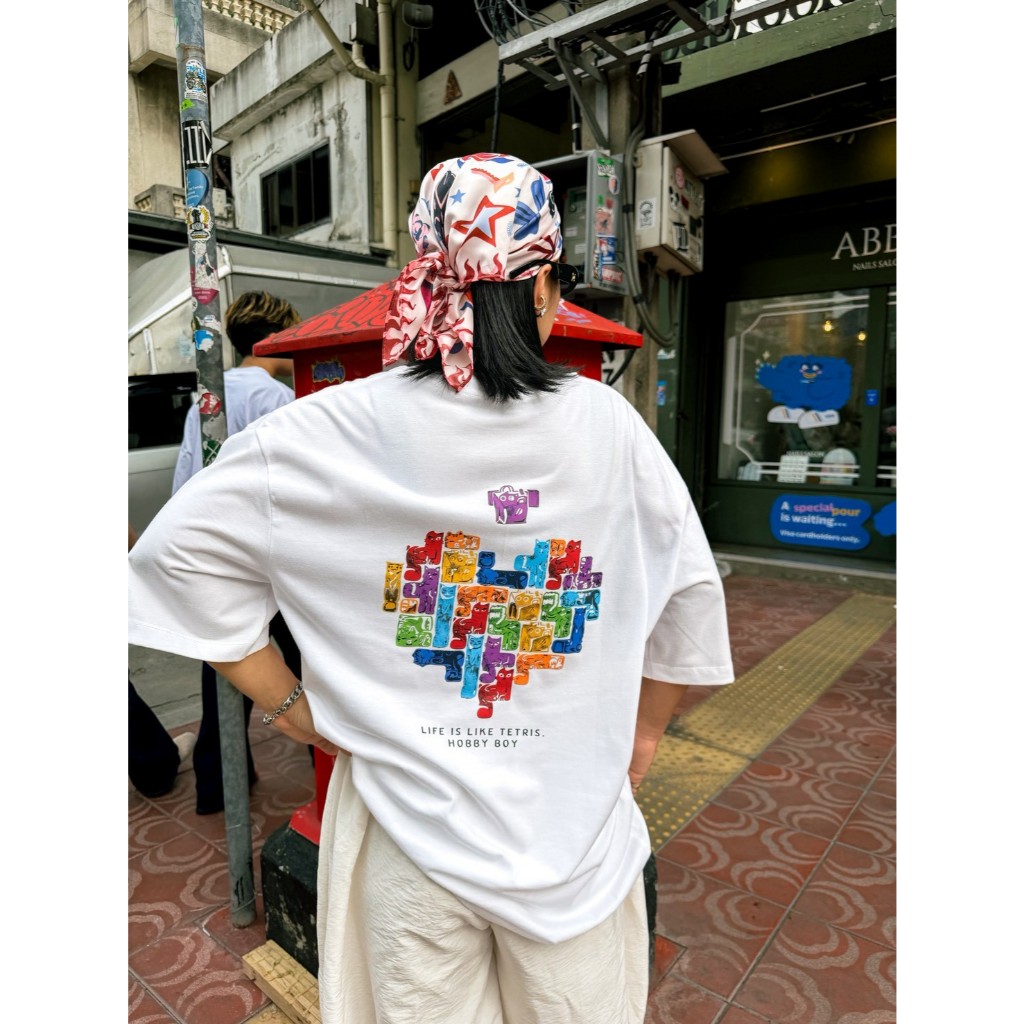 HOBBY BOY ( รุ่น Classic ) - TETRIS HEART !! สีขาว เสื้อยืด Unisex