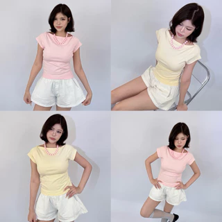 Bass top - เสื้อคอปาด ทรงเข้ารูป ผ้าตอนตอนยูนิ ผ้ายืดนุ่ม (คอปาด)