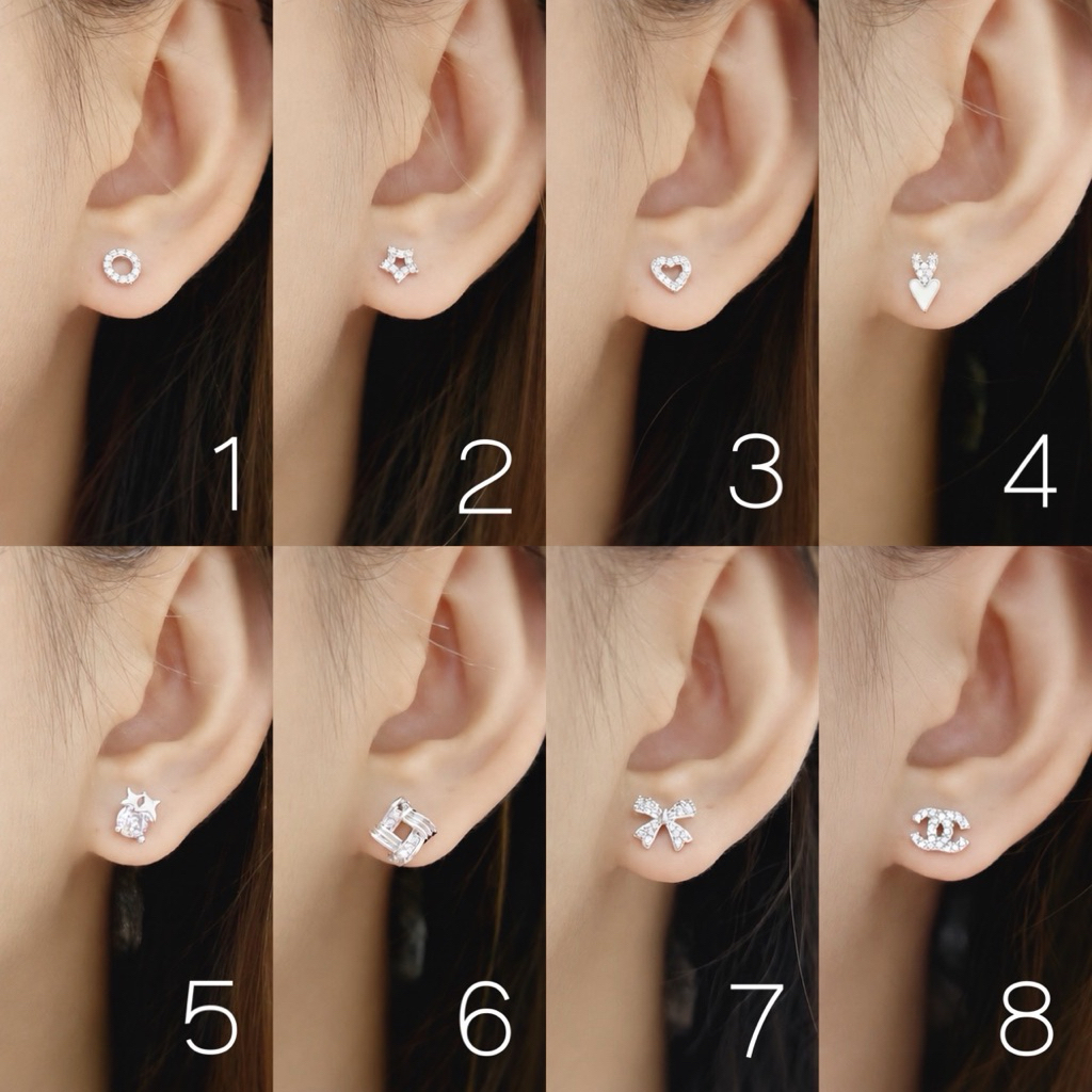[มินิมอลสีเงิน162] ต่างหูมินิมอลแบบติดหู ราคาต่อ1คู่ พร้อมแป้น(ทับหลัง)แบบโลหะทุกคู่